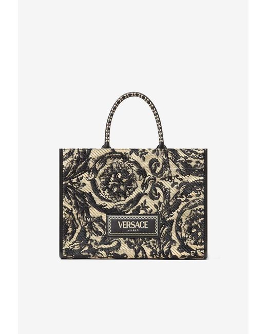 Versace Medium Barocco Athena Raffia Tote Bag in Natural | Lyst