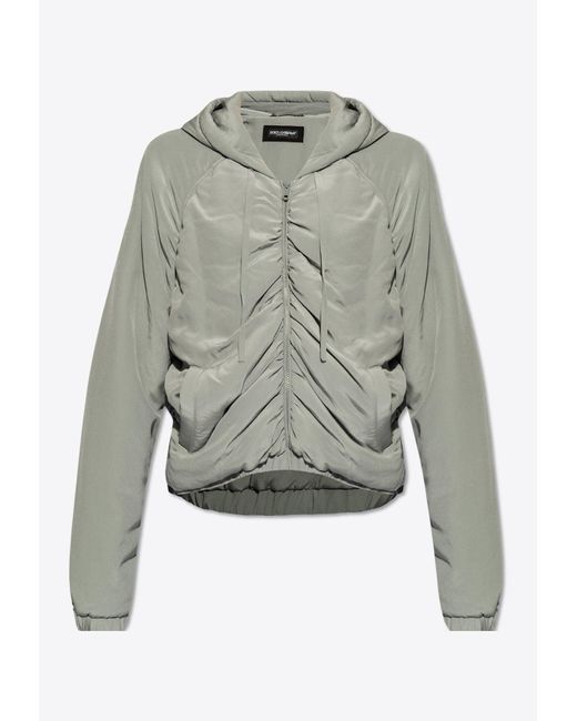 Dolce & Gabbana Gray Gathered Silk Zip-Up Hooded Jacket for men