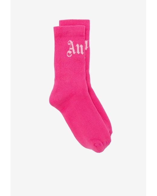 Palm Angels Pink Curved Logo Socks