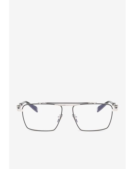 Balmain White Brigade 6 Rectangular Glasses for men