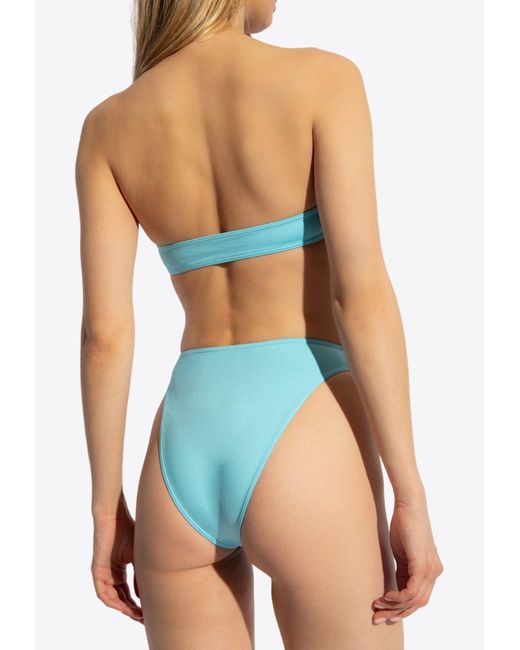 Saint Laurent Blue Cut-Out Strapless One-Piece Swimsuit