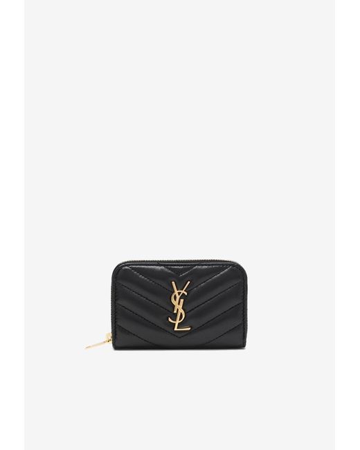 Saint Laurent White Cassandre Quilted Leather Zip-Around Wallet