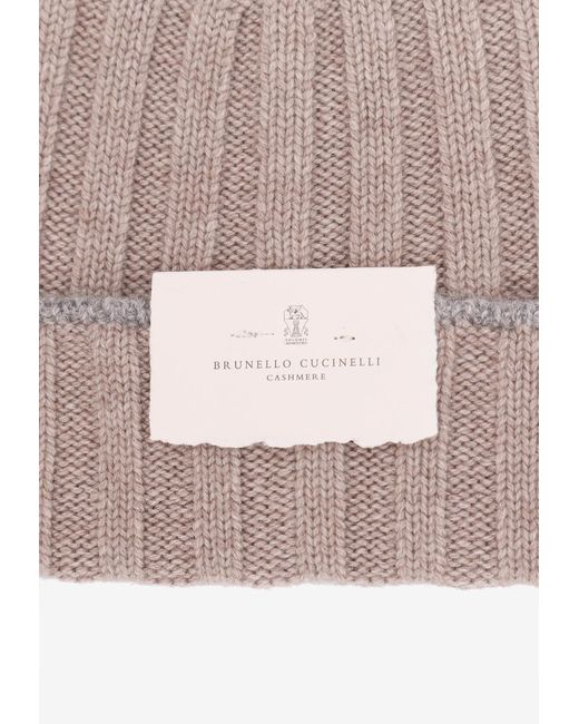 Brunello Cucinelli Natural Logo Patch Ribbed Beanie for men