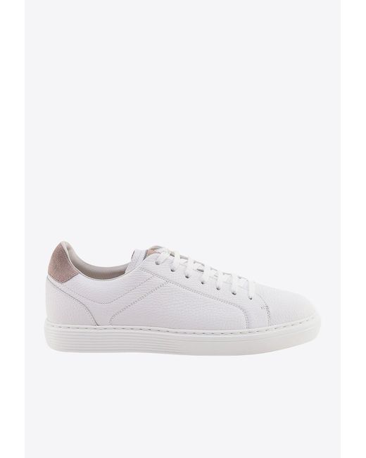 Brunello Cucinelli White Leather Low-Top Sneakers for men