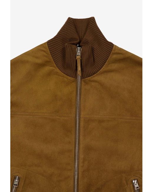 Tom Ford White Zip-Up Suede Wool Jacket for men