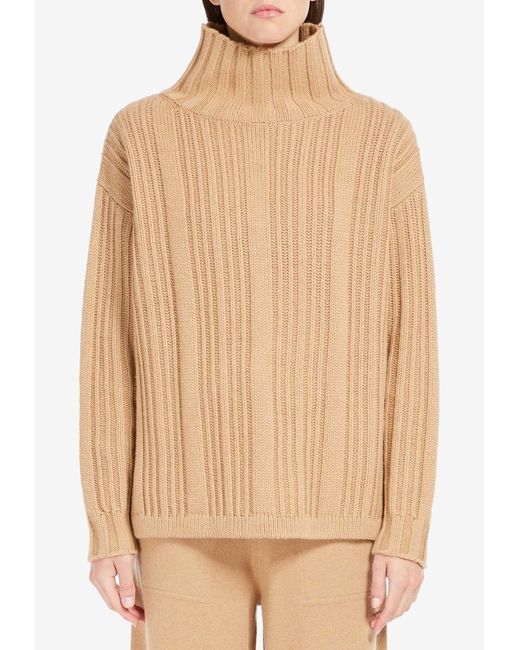 Max Mara Natural Vitalba Wool-Blend Turtleneck Sweater
