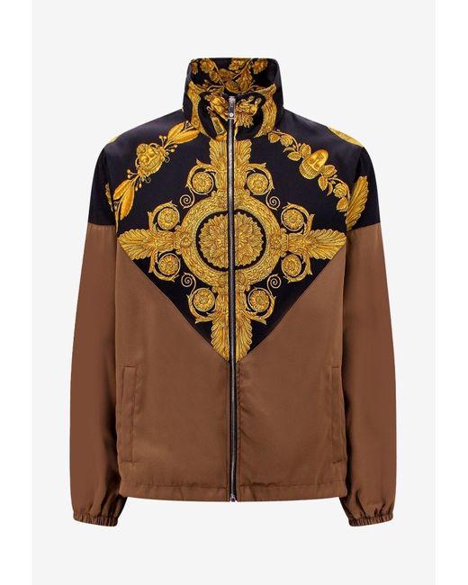 Versace Brown Maschera Baroque Print Zip-Up Jacket for men