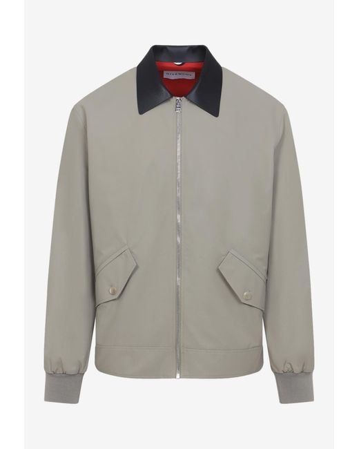Givenchy Gray Leather-Collar Zip-Up Jacket for men