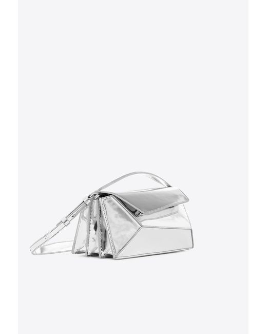 Mlouye Small Naomi Top Handle Bag In Metallic Leather in White Lyst