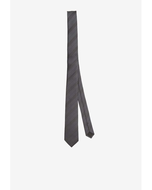Saint Laurent White Silk Faille Striped Tie for men