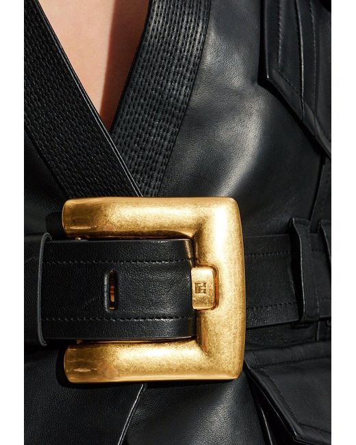 Balmain Black Belted Leather Jacket