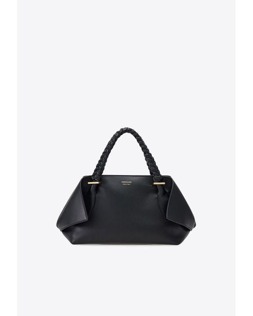 Ferragamo Black Medium Folded Leather Top Handle Bag