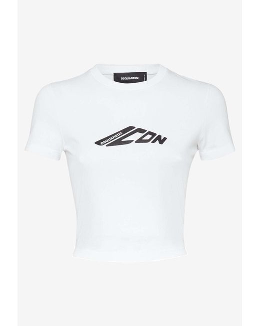 DSquared² White Signature Icon Cropped T-Shirt