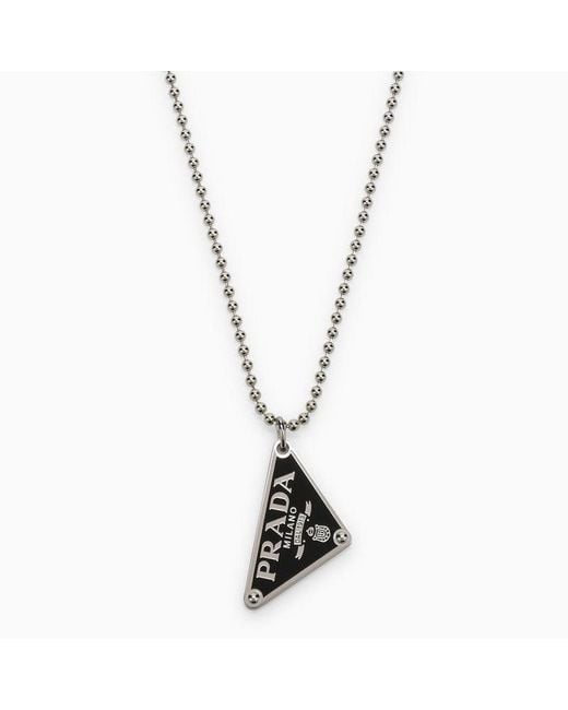 Prada 925 Silver Necklace With Logo Black in Metallic for Men Lyst