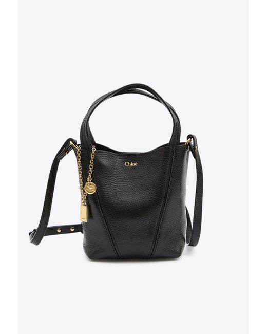 Chloé Black Small Spin Glossy Leather Tote Bag