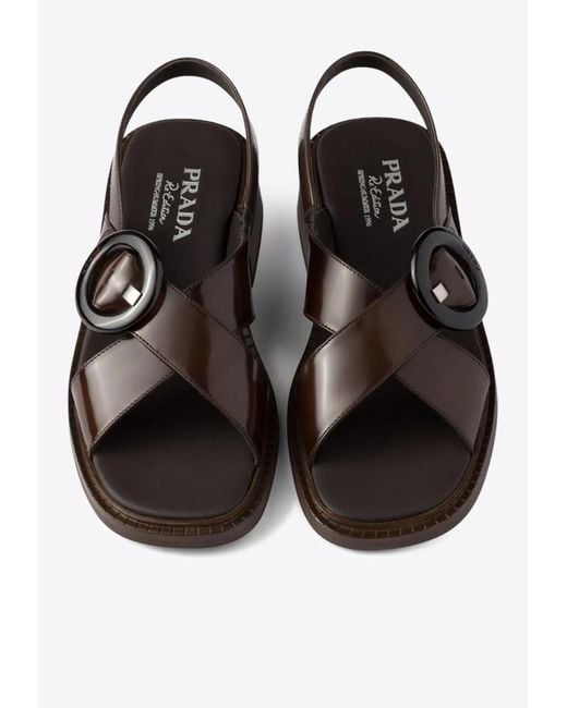 Prada Brown Buckled Sandals