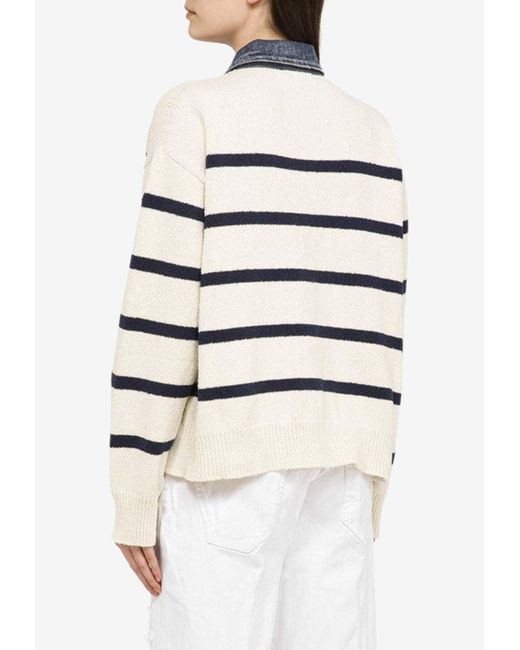 DSquared² Gray Striped Logo-Patch Cardigan