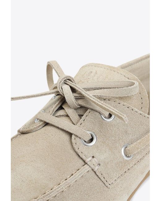 Miu Miu White Logo Suede Loafers