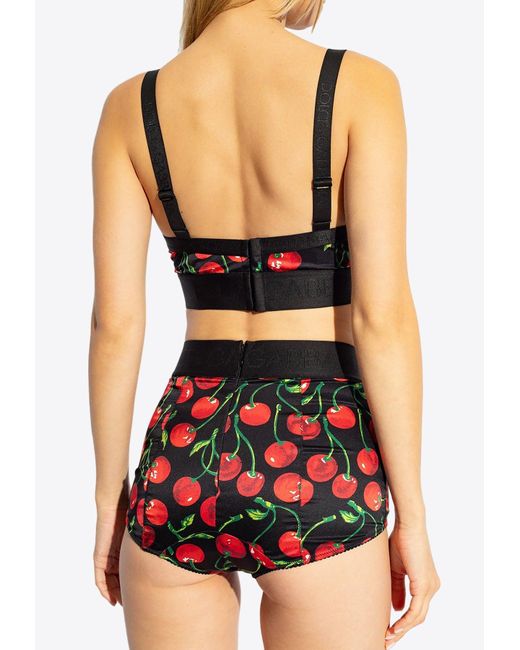 Dolce & Gabbana Red Cherry Print High-Rise Satin Panties