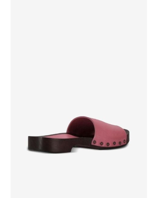 LA ROSE Pink Studded Leather Clogs