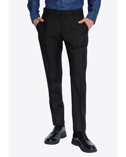 Dolce & Gabbana Black Striped Jacquard Wool Pants for men