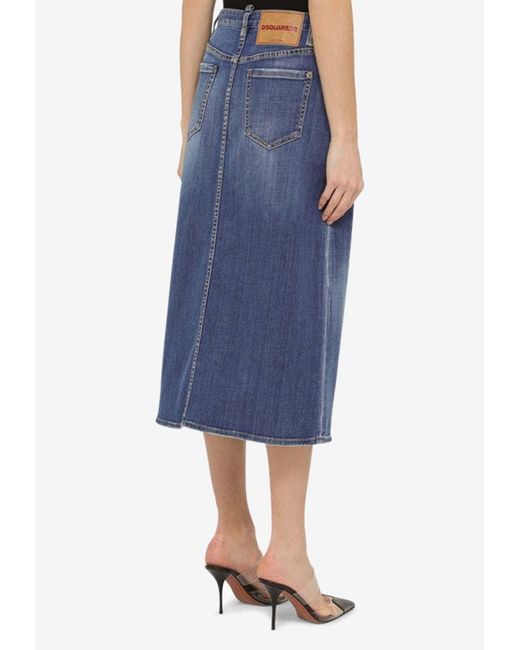 DSquared² Blue A-Line Midi Denim Skirt