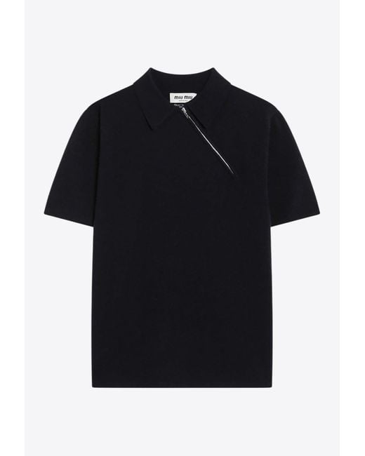 Miu Miu Black Cashmere Polo T-Shirt