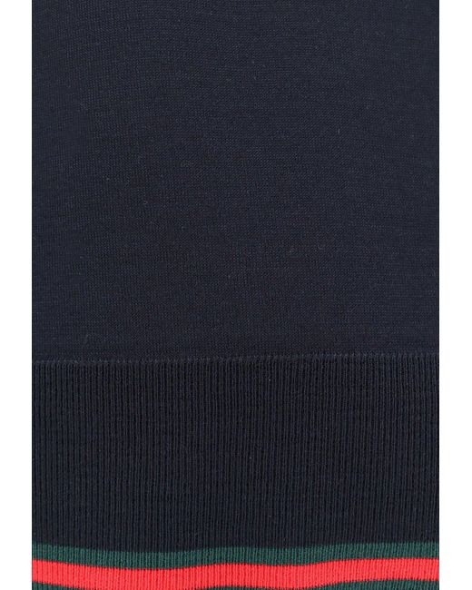 Gucci Blue Wool Knit Sweater With Web Band for men