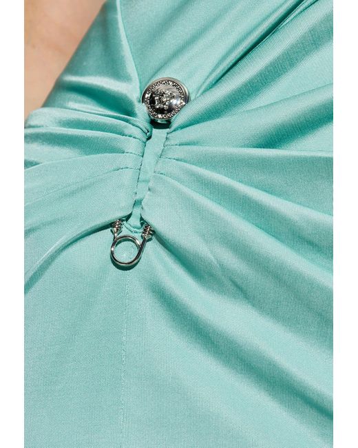 Versace Blue Safety Pin Draped Mini Dress