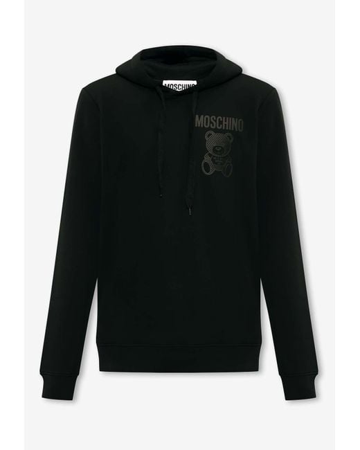 Moschino Black Teddy Bear Print Hooded Sweatshirt for men