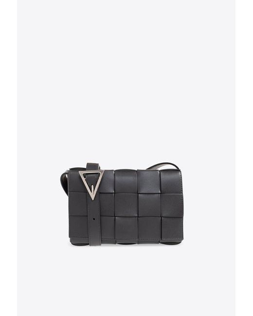 Bottega Veneta Black Medium Cassette Intreccio Leather Crossbody Bag for men