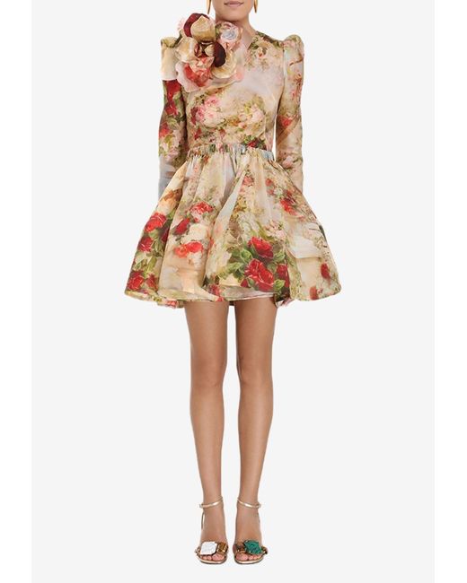 Zimmermann Natural Luminosity Ruched Floral Mini Dress