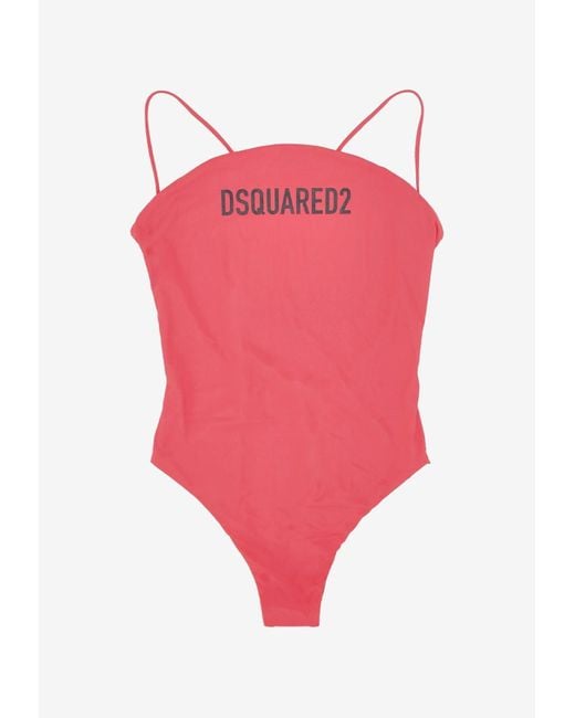 DSquared² Pink Logo Print One-Piece Swimsuit