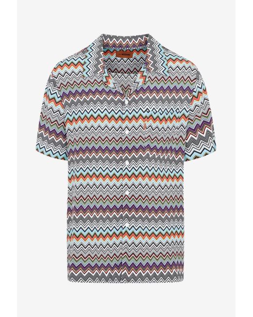 Missoni Gray Chevron-pattern Short-sleeved Shirt for men