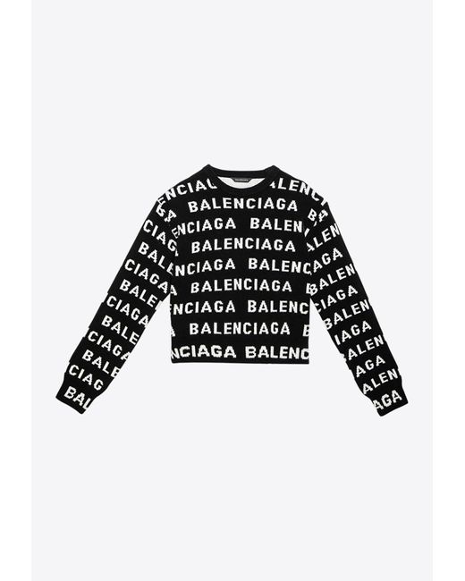 Balenciaga Black All-Over Logo Wool Sweater