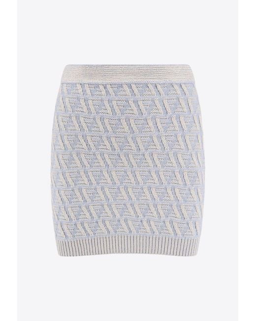 Fendi White Ff Logo-Intarsia Knitted Mini Skirt