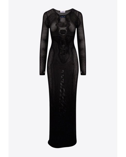 Off-White c/o Virgil Abloh Black Embroidered Logo Rib Knit Maxi Dress With Cut-Outs