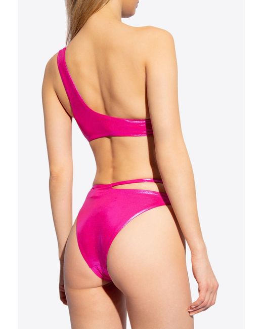 Moschino Pink Logo Lettering Metallic Bikini Bottoms