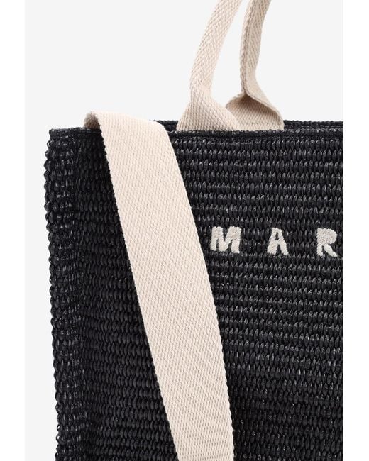 Marni Black Small Raffia-Effect Tote Bag