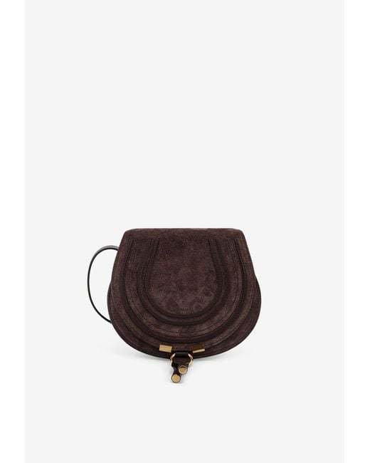 Chloé Brown Small Marcie Saddle Suede Crossbody Bag