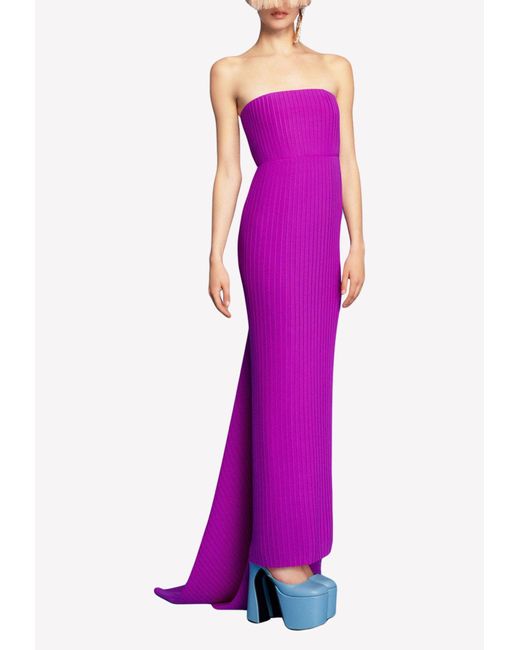 Solace London Purple Harlee Pleated Strapless Gown