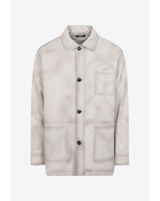 Kiton White Button-Up Leather Jacket for men