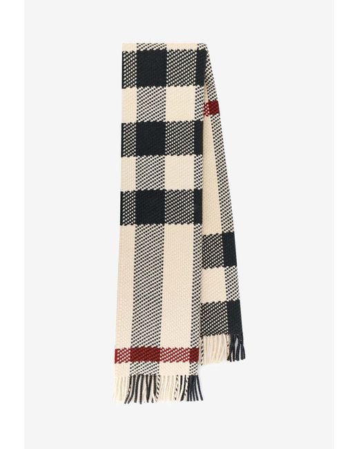 Burberry White Checked Wool Scarf for men