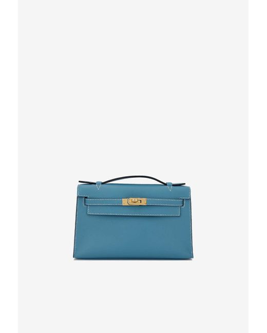 Hermès Blue Kelly Pochette Clutch Bag