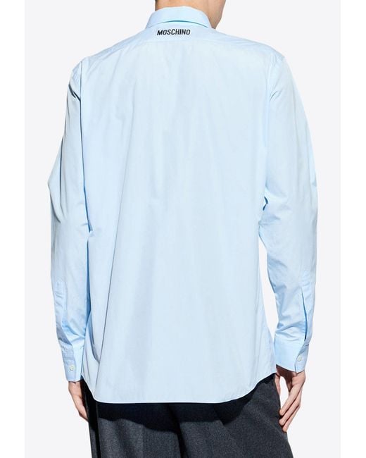 Moschino Blue Embroidered Goose Shirt for men