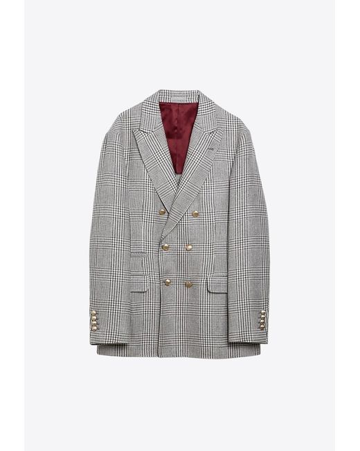 Brunello Cucinelli Gray Double-Breasted Prince Of Wales Check Blazer for men