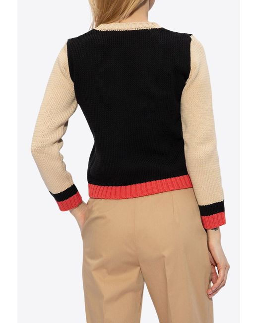 Moschino White Intarsia Knit Teddy Bear Sweater