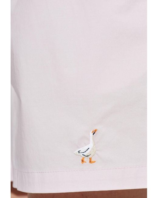 Moschino White Goose Embroidered Mini Shorts