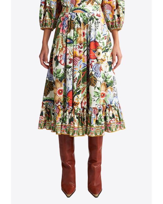 Etro Multicolor Pleated Poplin Midi Skirt