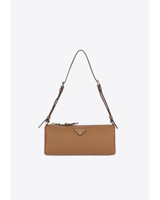 Prada White Triangle Logo Leather Shoulder Bag